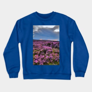 Storm brewing Over Pink Heather On The Yorkshire Moors Crewneck Sweatshirt